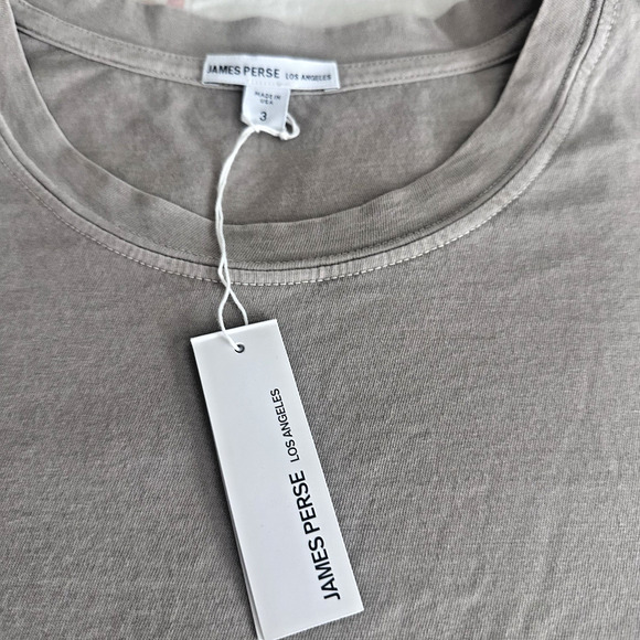 NWT JamesPerse 100% Cotton Crewneck Tee Sz3(L) Taupe Gray Made in USA Minimalist - Picture 6 of 8